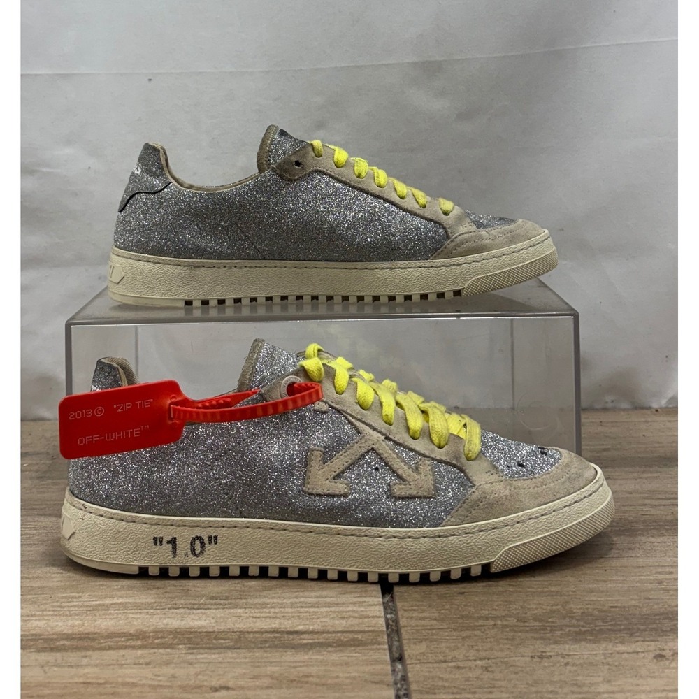 Off-White‎ Glitter Sneakers Women's Size 39 "THIS" "THAT" Yellow Laces Shoes
